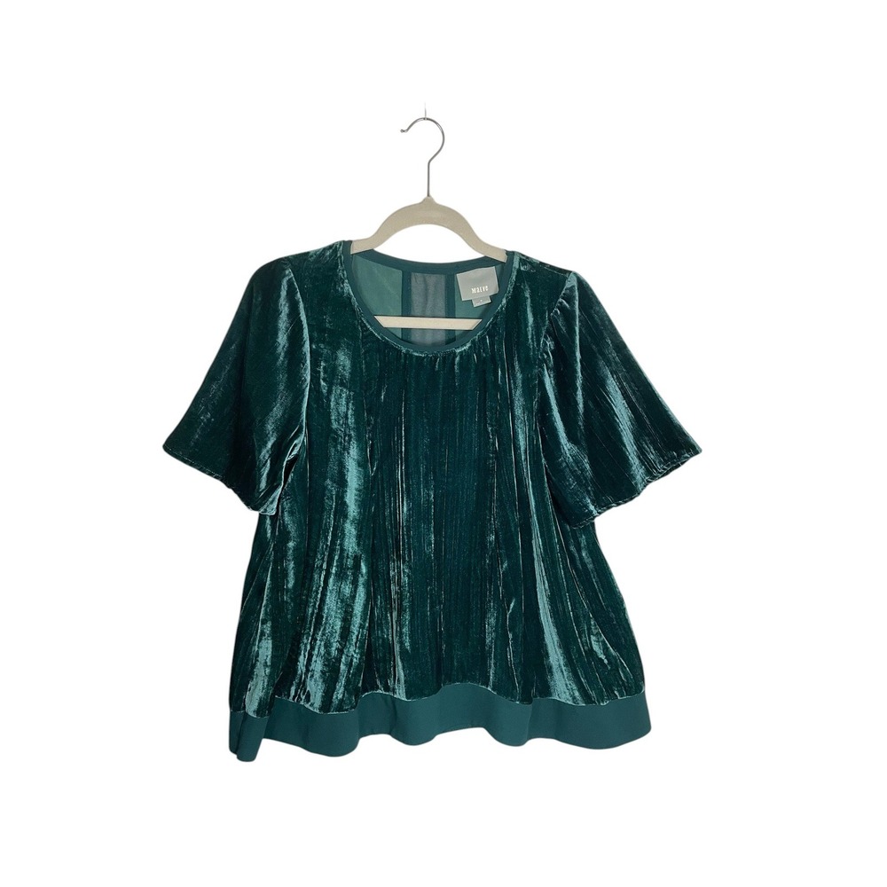 Maeve Anthropologie Size Medium Emerald Crushed Velvet Holiday NYE Party Top